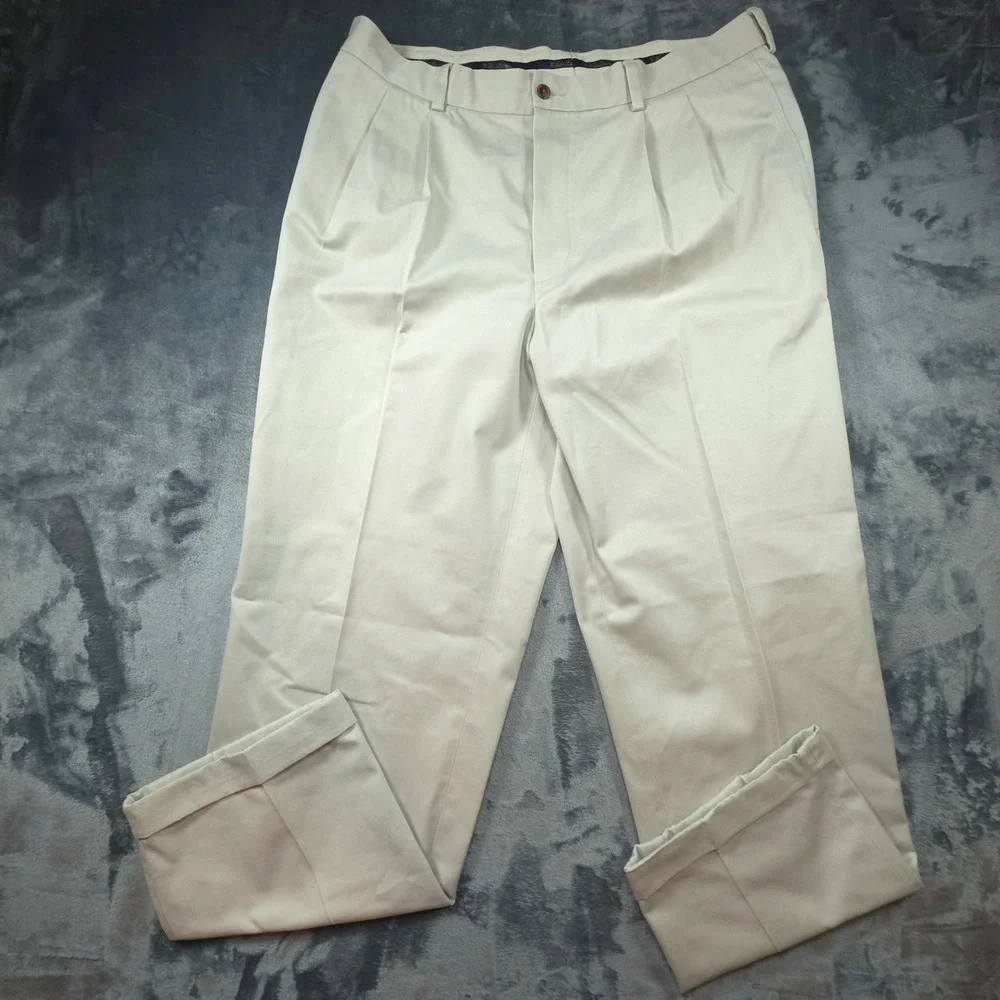 Brooks Brothers Thompson Advantage Chino Khaki Pleated Cuffed Pants 38x32
